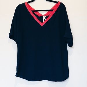 Pink and navy chiffon blouse